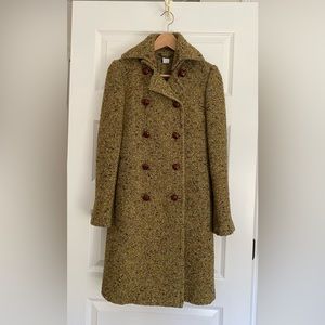 J Crew brown and green wool coat. Size XS. Removable collar